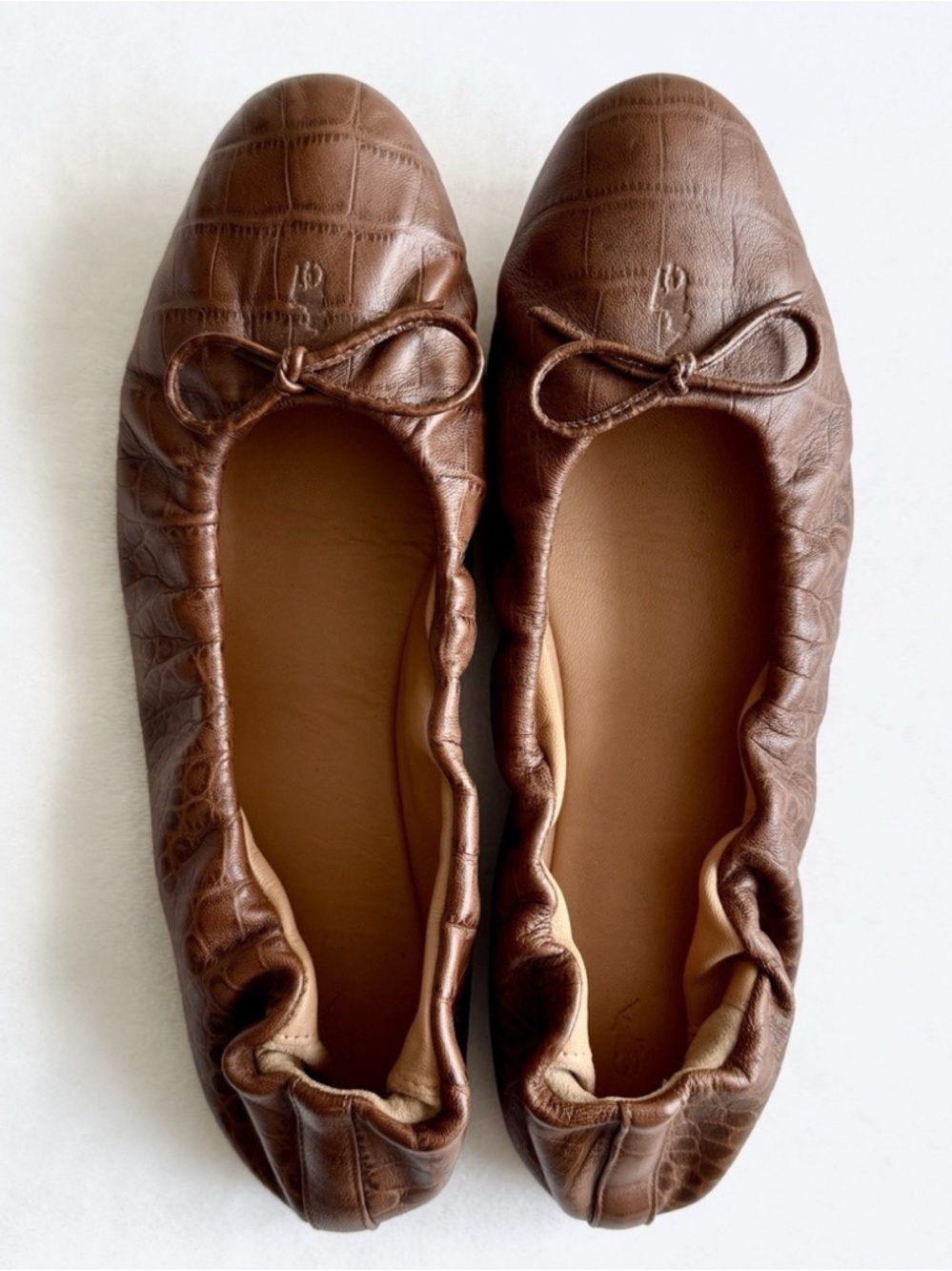 Polo by Ralph Lauren Brown Croc-Embossed Leather Ballet Flats with Bow